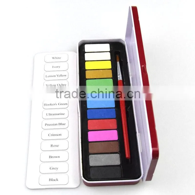 Non-toxic popular cake watercolor paint set for drawing 13 colors watercolor paint set