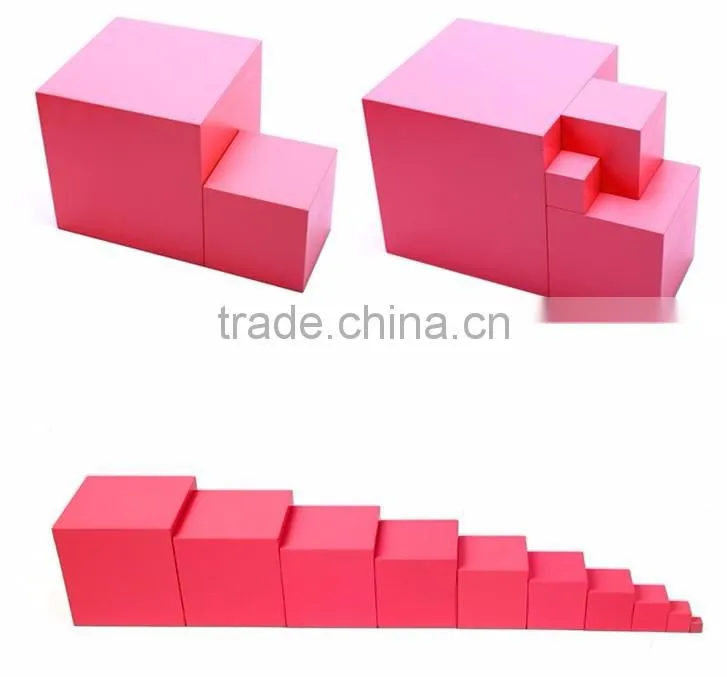 Preschool kid toy wooden Montessori Pink Tower set made in china