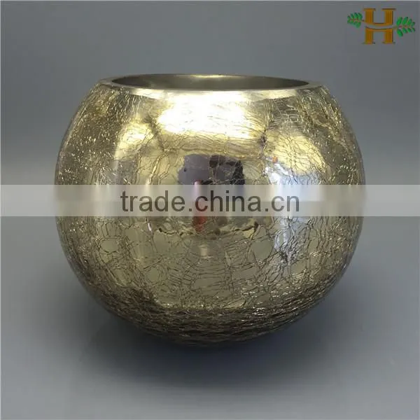 crackled design gold color round glass vases