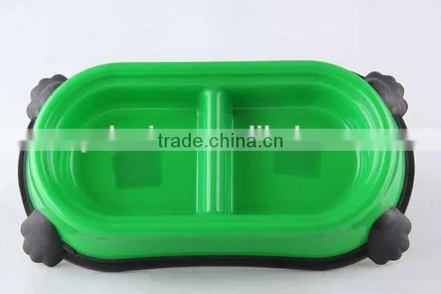 New design Plastic slip-resistant oval pet bowl with rubber bottom/dog bowl