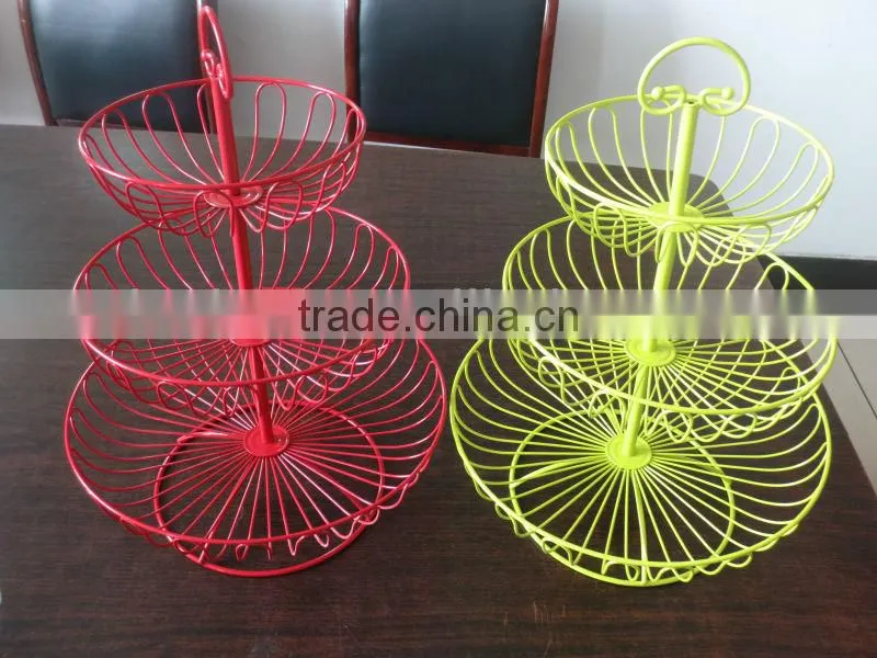 foldable iron /stainless steel/powder coated 3 -tiers cupcake stand-wirefruit basket