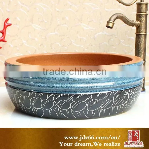 Luxury fancy style ceramic sink bathroom gold