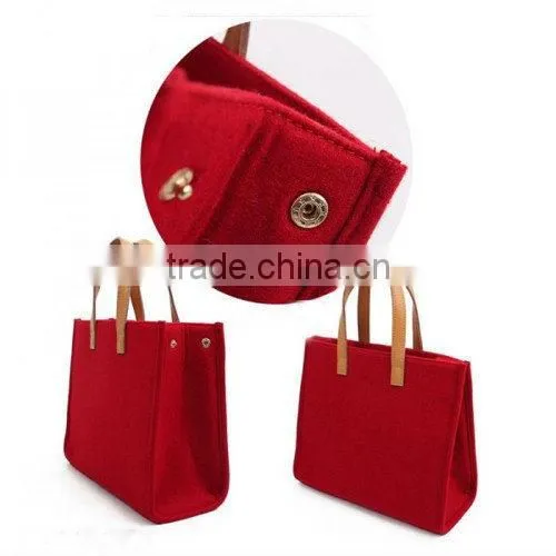 Simple Woolen Felt Tote Bag with Genuine Leather for Women (TM-FT009)