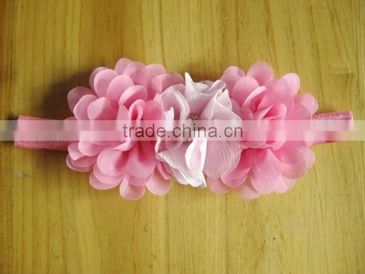 chiffon flower with pearl rhinestone in center for kids hair accessories