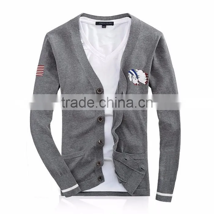 Customized embroidered logo button down sweater cardigans wholesale sweaters for men