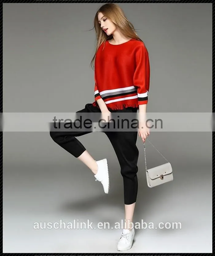 2016 summer loose oversized colorful combination striped t-shirt