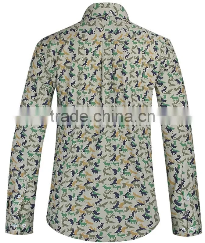 2017 latest camouflage men's long sleeve button-down collar slim fit shirt