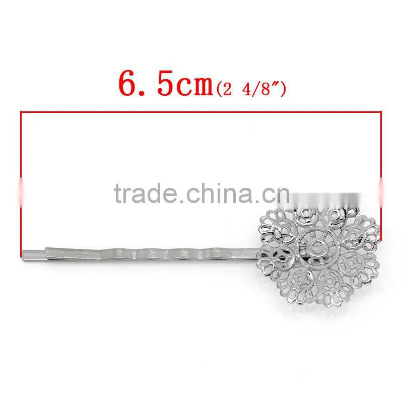 Gunmetal Hollow Filigree Flower Bobby Pins Hair Clips