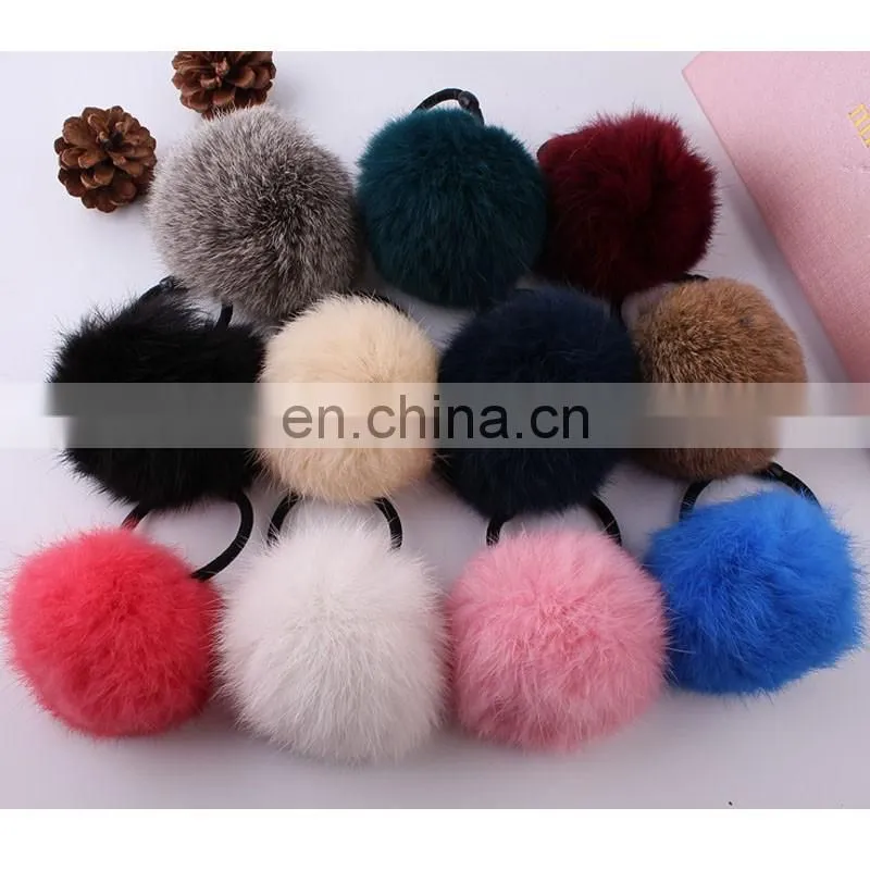 Factory supply hand made girl women fashion rabbit fur pompon hairband