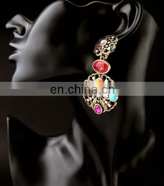 Bohemia vintage antique gold chandelier earrings with ruby