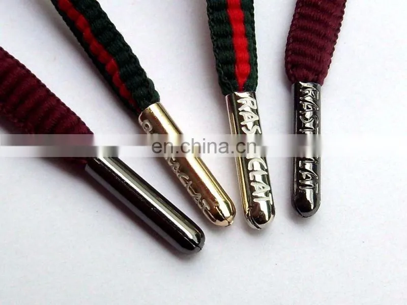 Customized engraved logo shoelace tips gold/silver/gun metal/red bullet crimp string aglet