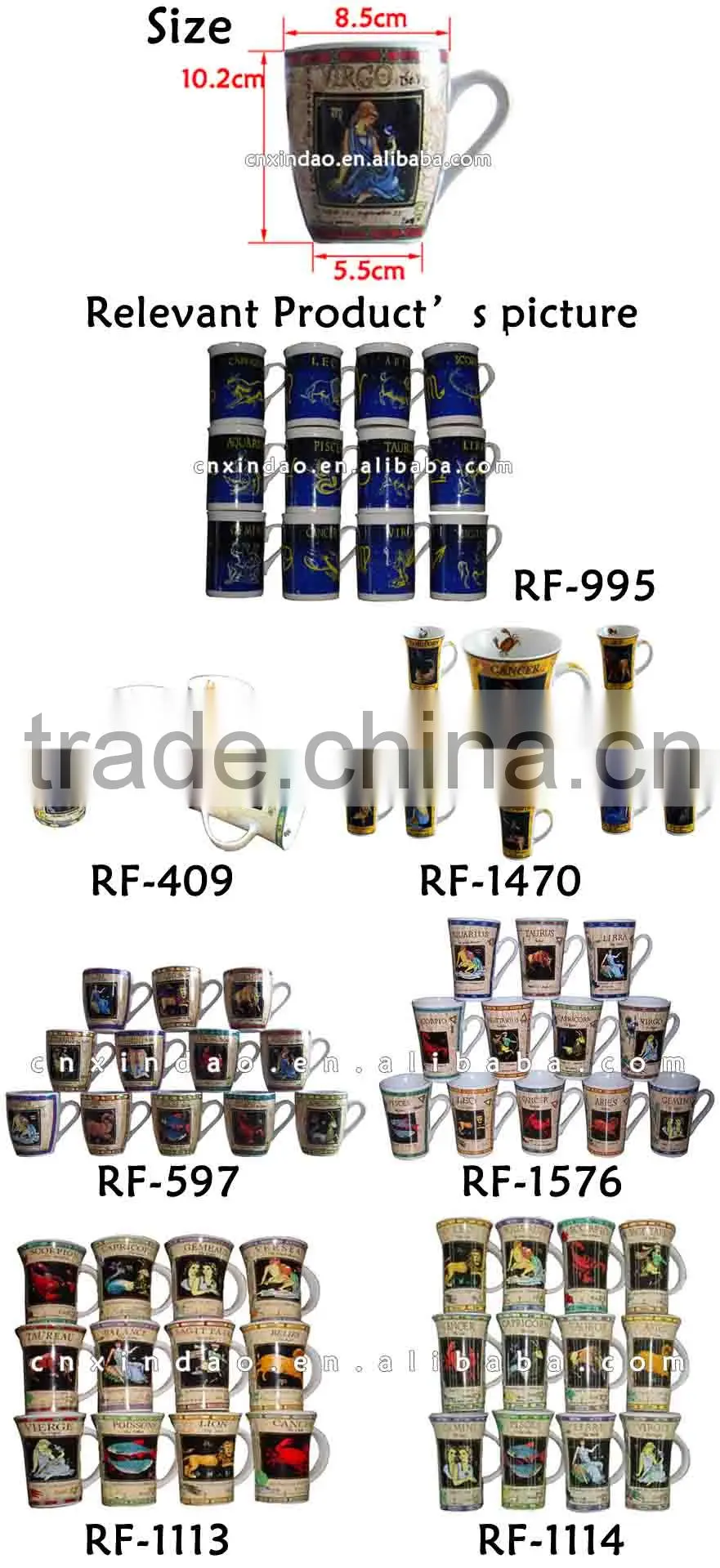 Belly Shape 12oz Wholesale Mugs with Zodiac Design for Elegant Porcelain Coffee Mugs