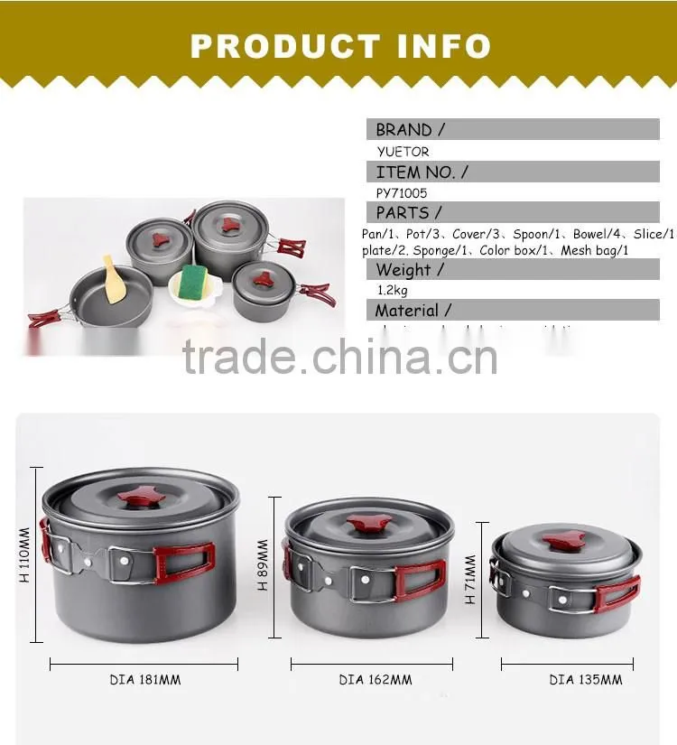 Portable Non-toxic and Odorless Outdoor Cookware Set for 3-5 Person for Camping Hiking