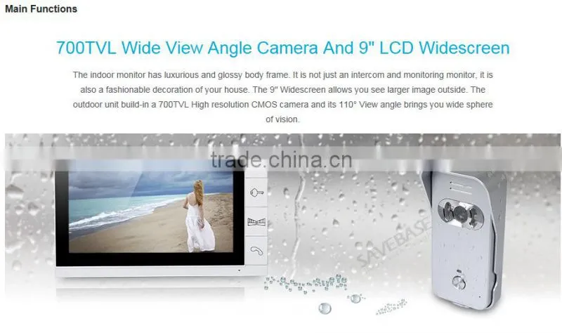 9" Video Door Phone Intercom Doorbell Security 1 Camera 2 Monitors Night Vision