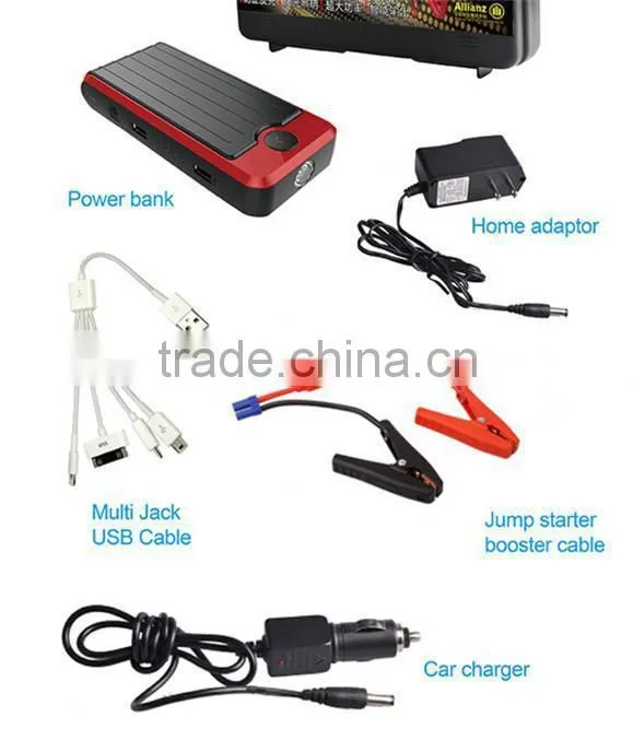 Shenzhen OEM 12000mAh Red Black 12V Mini Emergency Car Jump Charger Starter Booster with SOS Led Flash Light