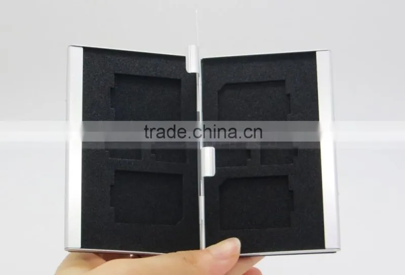 Leather Aluminum EVA Memory card Carrying Case for 4x SD Card and 4x TF Card