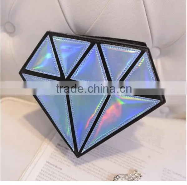 Popular diamond shaped evening bag shining pu chain bag
