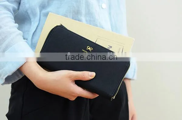 Fahsion Custom Handmade Luxury Bowknot Women Zipped Leather Wallet