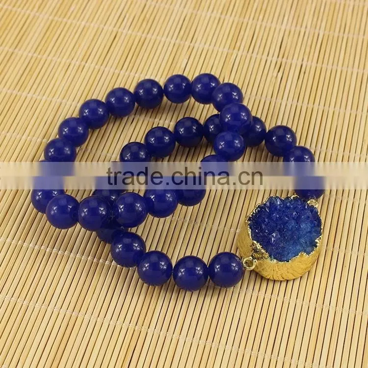 BRH1503 Lapis beads blue druzy elastic bracelet, india druzy jewelry