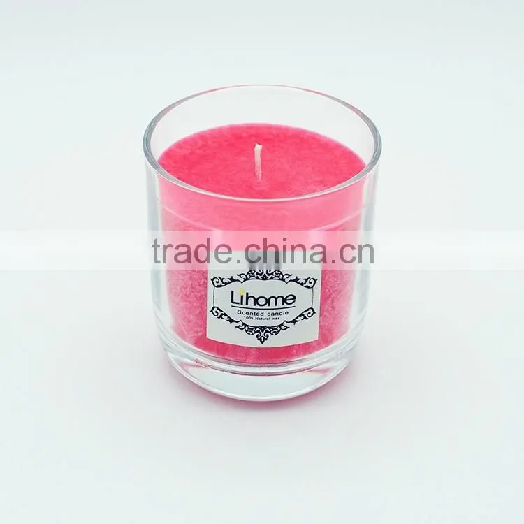 pink wax scented candle in glass jar,multi-colored and difference size are available