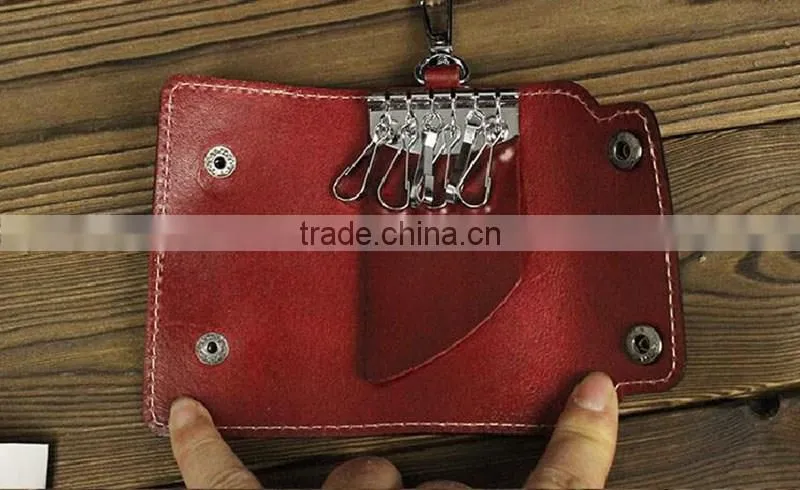 Japan style genuine leather key wallet holder with 6 hooks