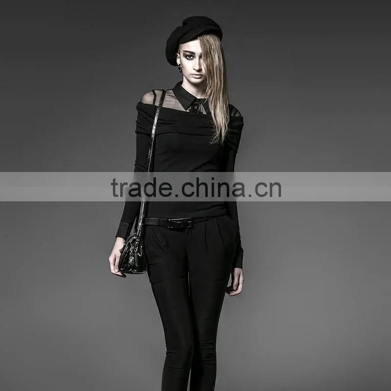 Y-360 Gothic Ladies Latest Black Lace Long Sleeve Top