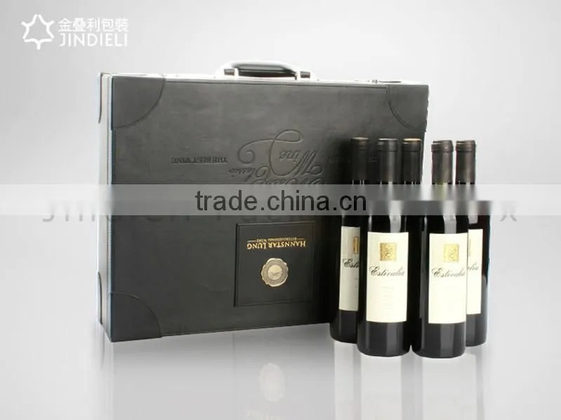 newest fashion black leather wine box packaging