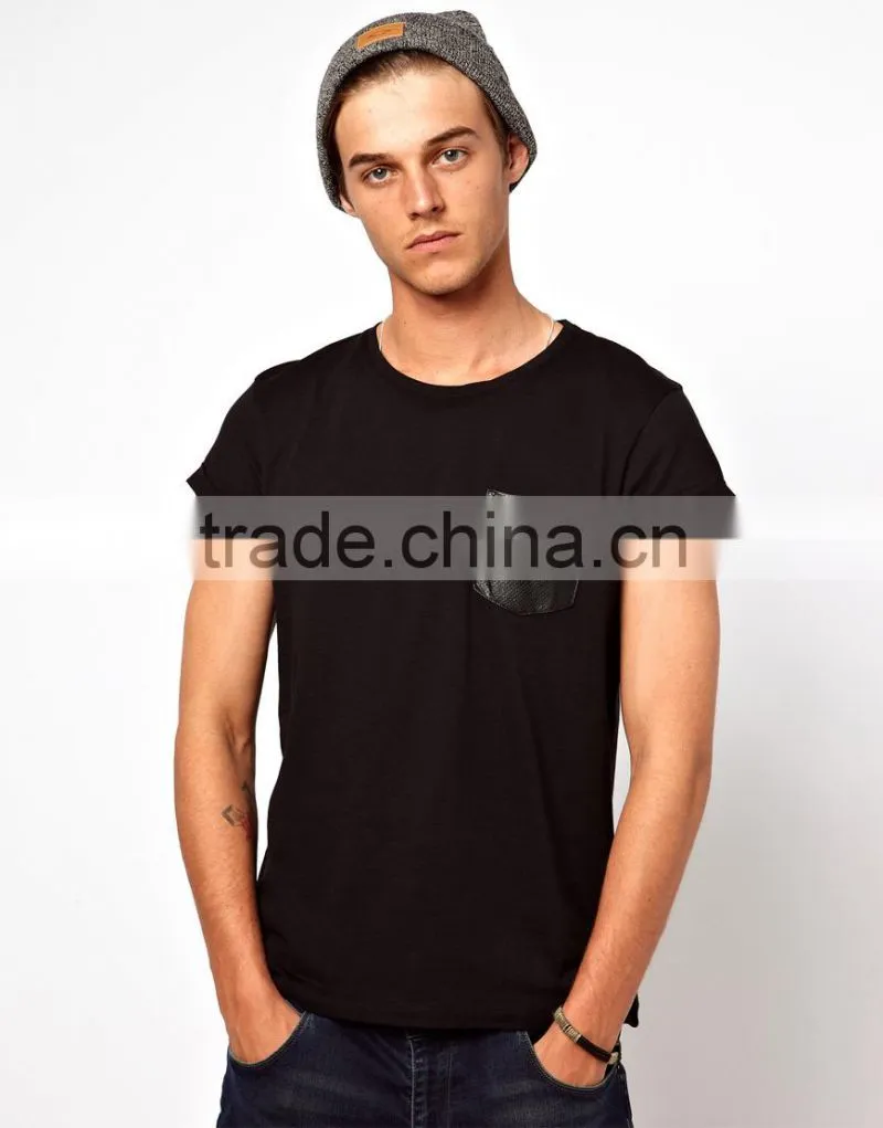 Custom print t shirt with leather sleeve