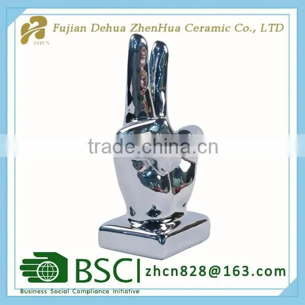 electroplating silver hand shape custom ceramic souvenir