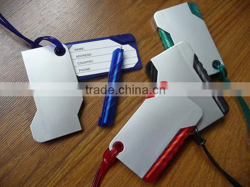 Promotional cheap and popular plastic luggage tag with ball pen