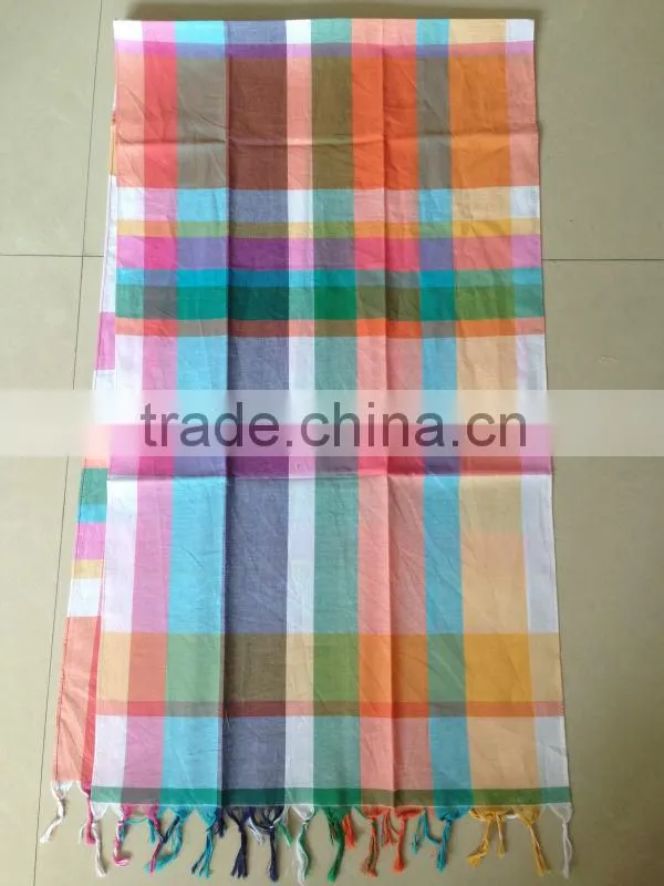 cotton check scarf with fringe