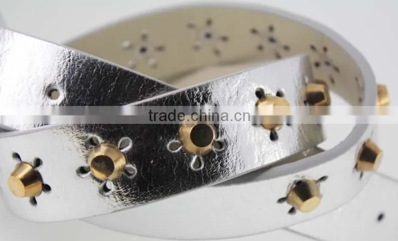 fashion metal studded women jeans belt with shiny PU leather for jeans in yiwu
