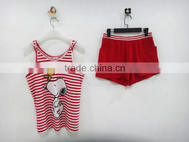 Leisure cute snoopy dog stripe harness pajamas woman