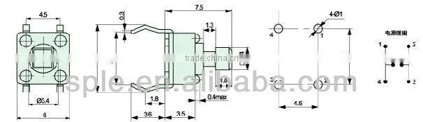 Square head tact switch 6*6*7.3