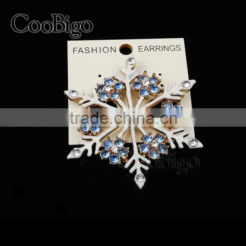 Fashion Jewelry Rhinestone Glitter Powder Snowflake Pin Brooch Gold Plated Christmas Party Gift Promotion Apparel Accessories