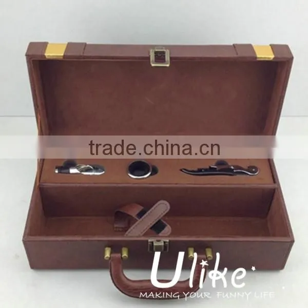 beautiful Hot Sell Fashion PU Leather Wine Gift Package With Handle Leather wine package packaging box