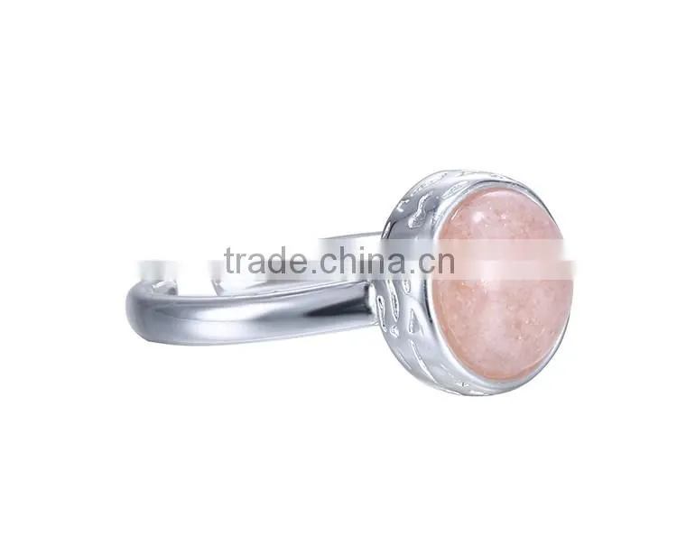 2016 New design pink stone silver plating copper open ring wholesale in spring