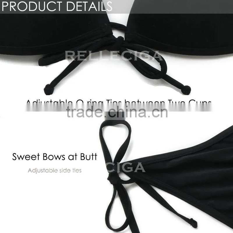 RELLECIGA 2016 Rellicious Collection - Black Push-up Triangle Top Swimwear with Adjustable Halter Strap & Brazilian Cut Scr