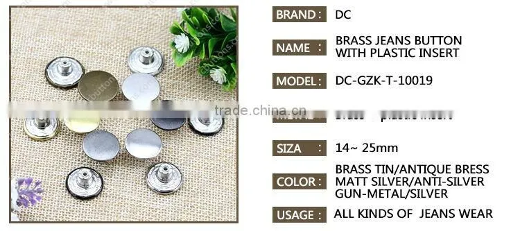 Eco-friendly product flat top metal jeans button for jeans