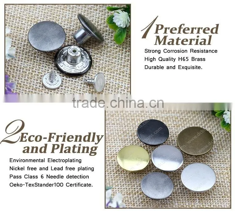 China Factory Directly Sale Plastic Insert Jeans Metal Shank Button