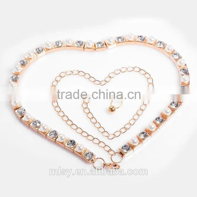 Women copper Color Pearl pendant necklace ornaments crystal chain Brightness F1-80036