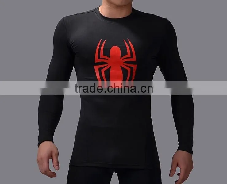 Men Spiderman Fitness Bodybuilding Running T shirts Long Sleeve Training Quick Dry T Shirt