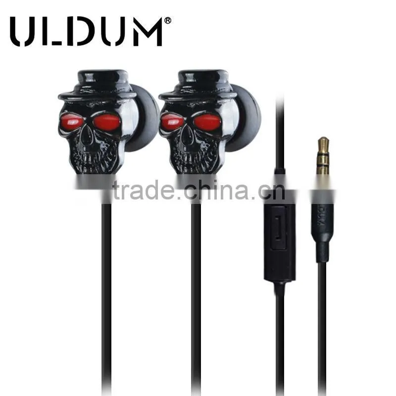 ULDUM metal skull earphones with Mic for iphone 5 earphone wired TPE 3.5mm plug jack