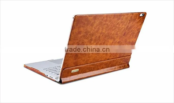 ICARER Genuine Leather Case for Microsoft Surface Book Detachable Flip Cover with Stand Function
