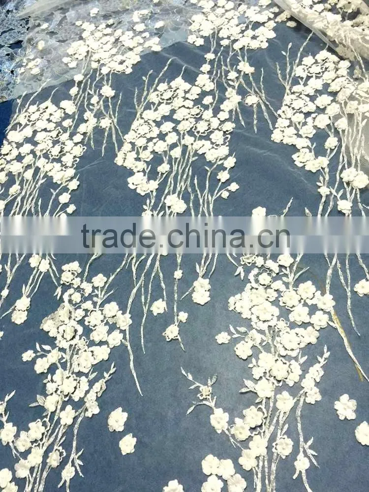 Top One high quality african french lace fabric 3d flower lace embroidered fabric applique dresses