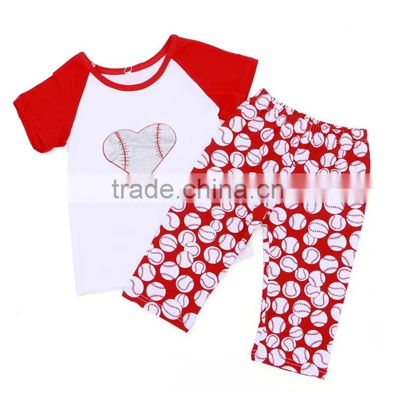 Wholesale black tank top and red sequin skirt with matching headband baseball girl sport wear