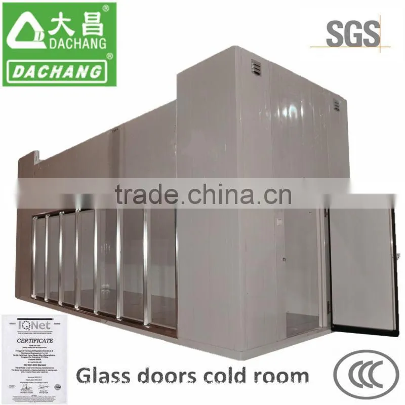 Supermarket glass display freezer room