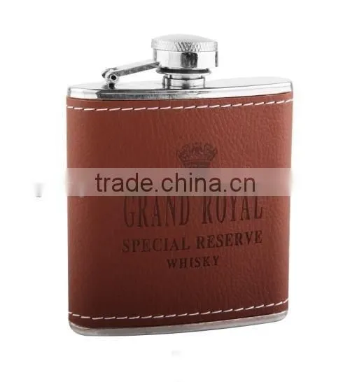 Hot sales! Stainless steel hip flask set with leather