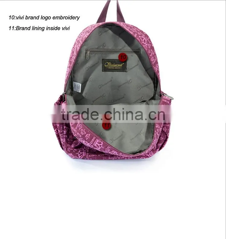 Comfortable design nylon pink quilted school backpack for college student