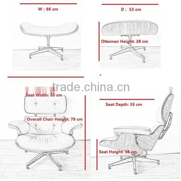 100% Italian Leather Sofa Lounge Chair Ottoman Footstool Retro Furniture